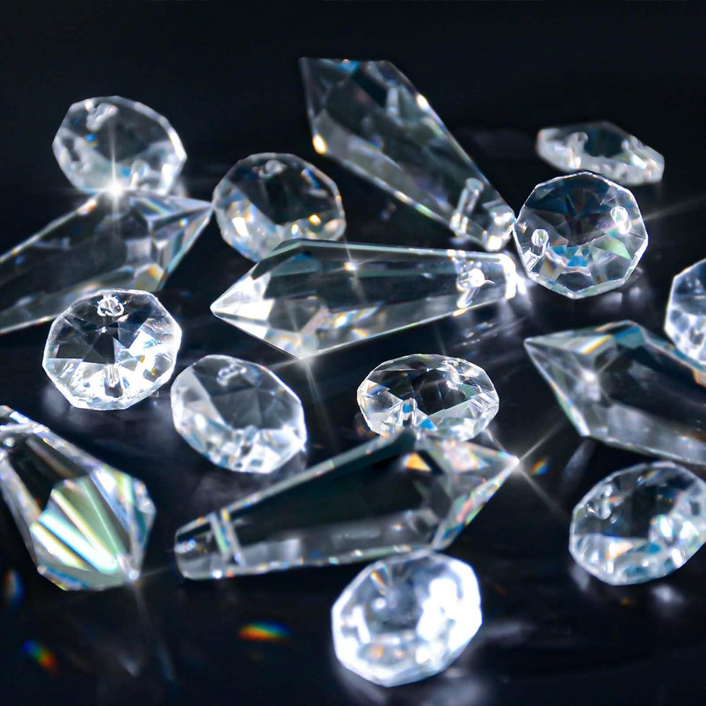 Premium Clear Crystal Glass Drops 2.4" - Multi-Purpose Hanging Prisms for Holiday Party/Home/Window Decoration/Chandelier Replacement Parts (16)