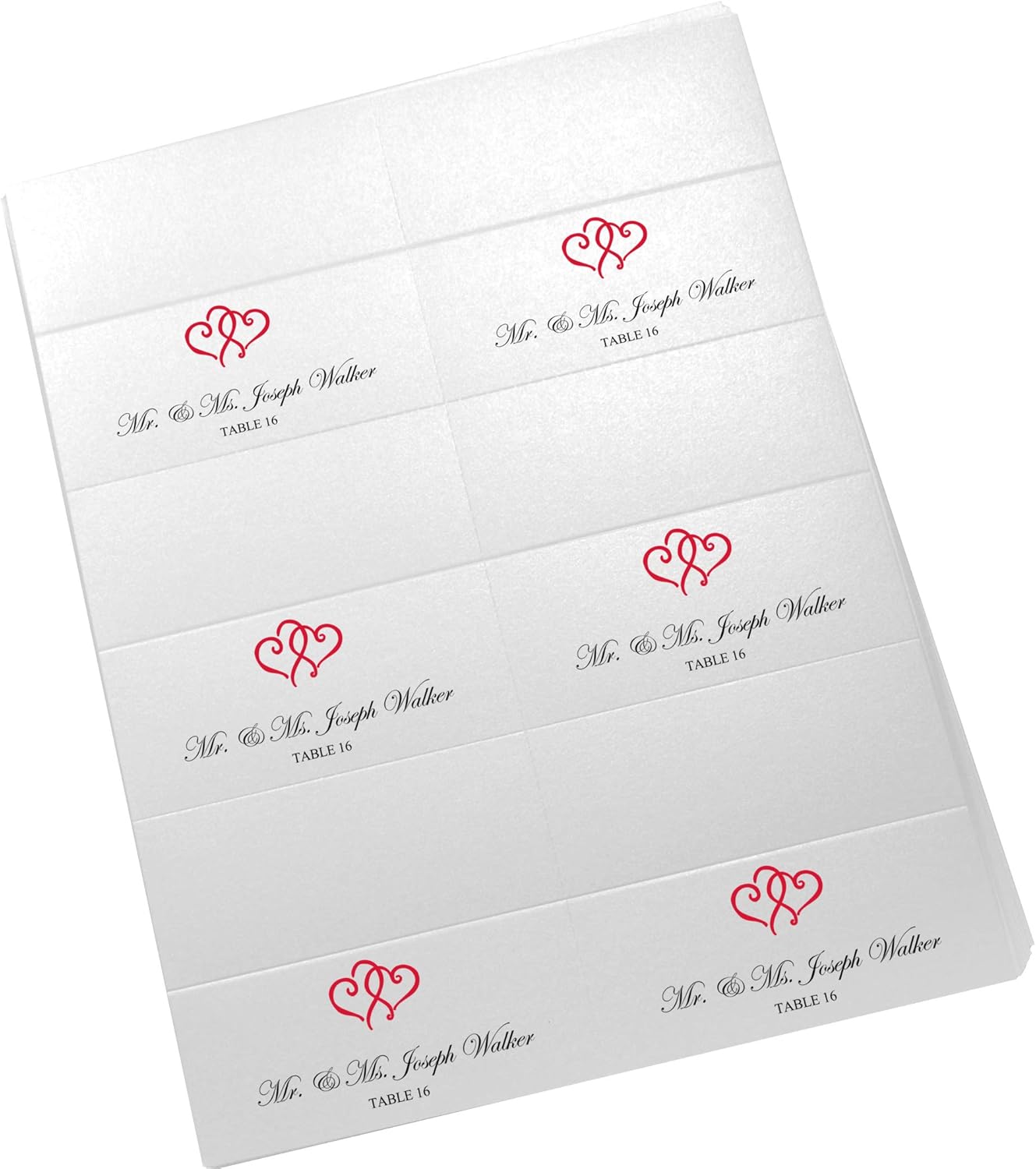 Linked Hearts Printable Place Cards, Ruby Red (Choose Color), Set of 150 (25 Sheets), Laser & Inkjet Printers - Wedding, Party, Dinner, and Special Events - Made in the USA