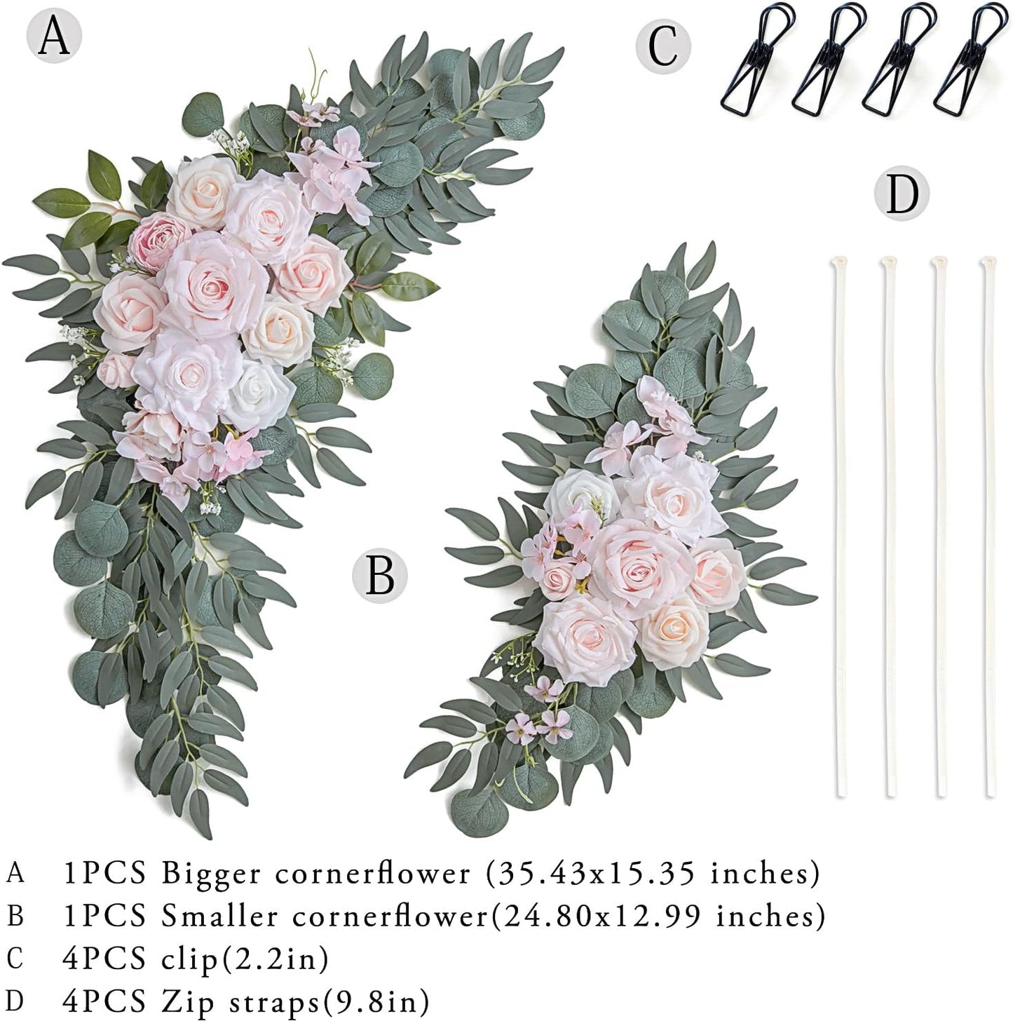 Pink Wedding Arch Flowers Set of 2 for Wedding Welcome Signs, Artificial Wedding Flowers for Wedding Ceremony Outside(Pink & Ivory)