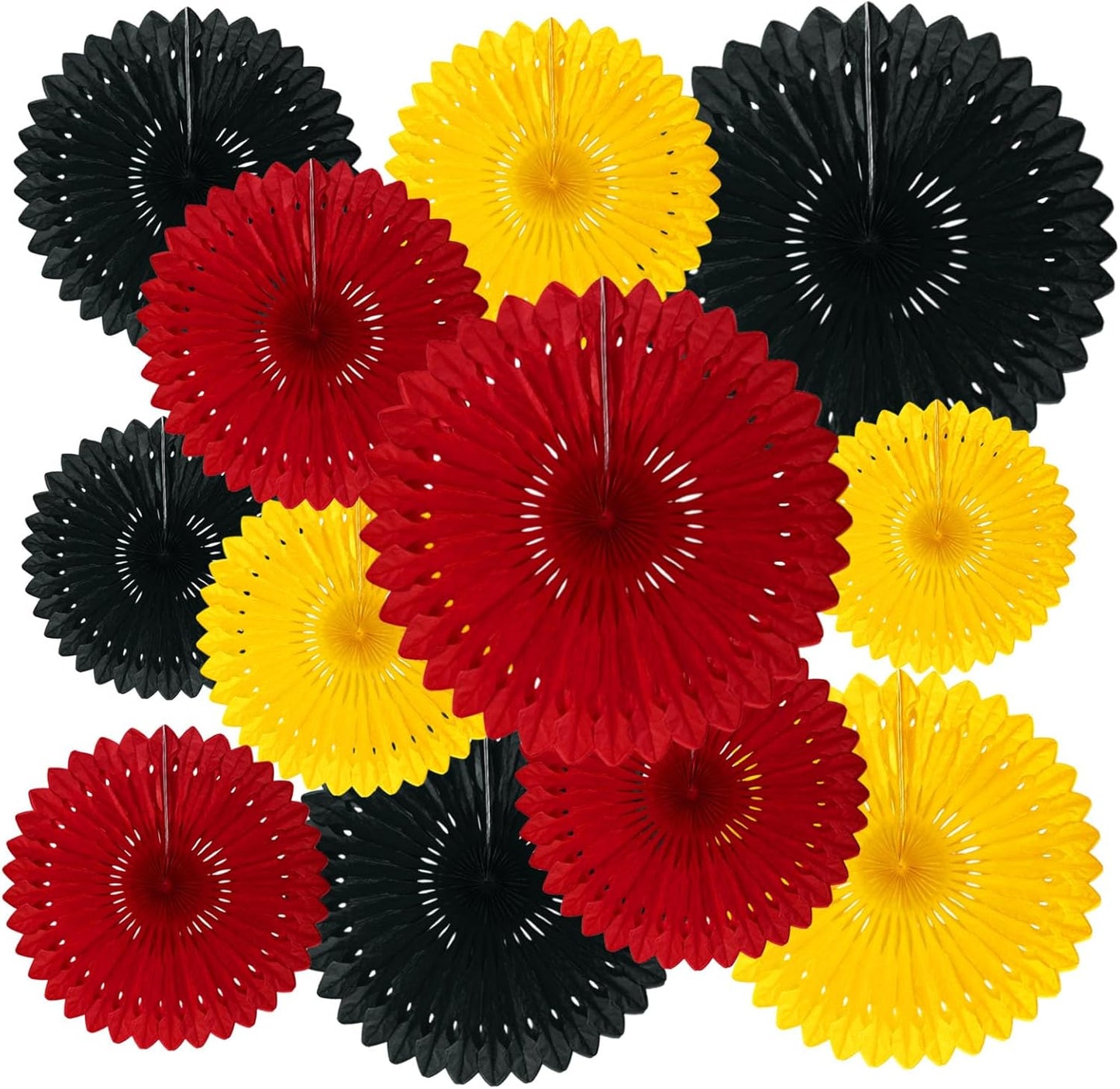 18 Pcs Red Yellow Black Hanging Paper Fan, Hanging Honeycomb Round Paper Fans for Weddings, Birthdays, Christmas, Baby Showers, Classroom, Events Ceiling Party Supplies Decorations