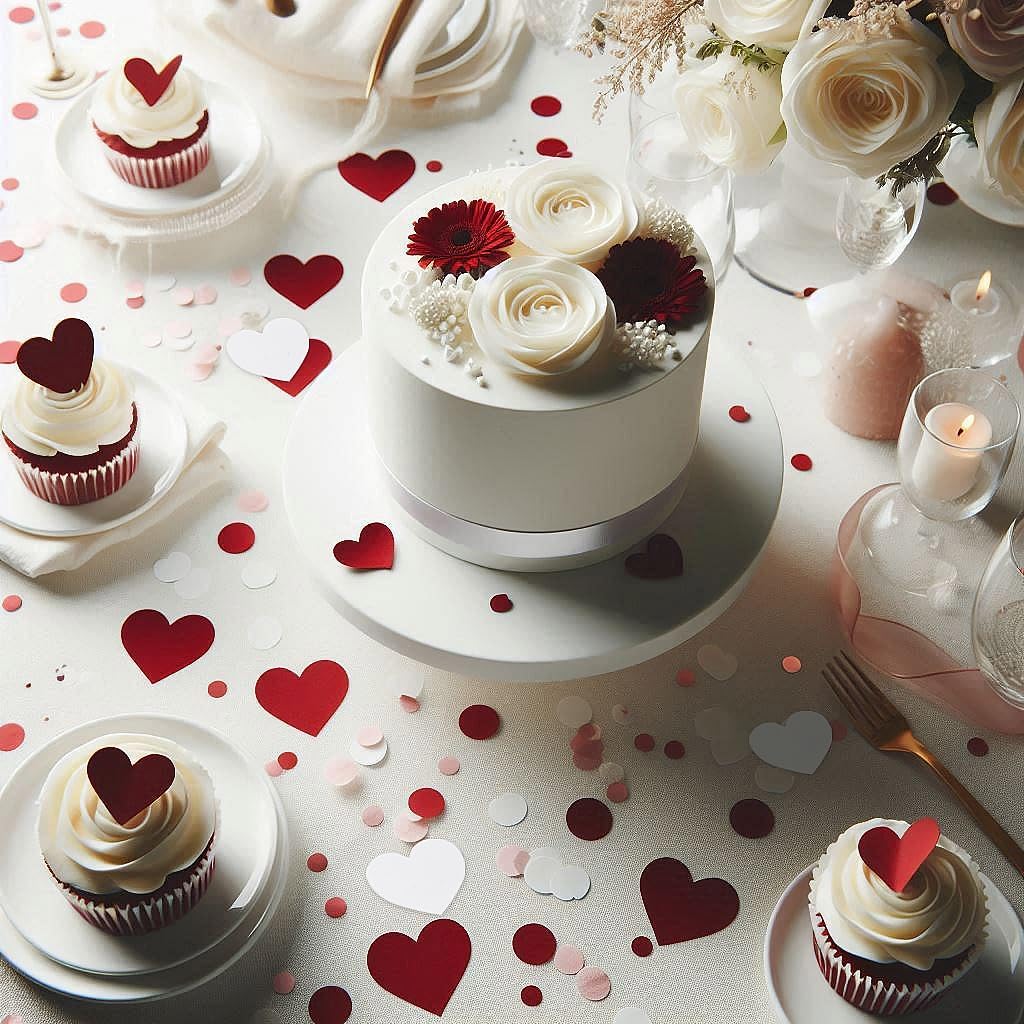 White Red Burgundy Party Decorations - 300Pcs Paper Heart Confetti Engagement Mother's Day Wedding Anniversary Romantic Bridal Shower Birthday Party Valentine Galentines Day Table Decor HongTongTong