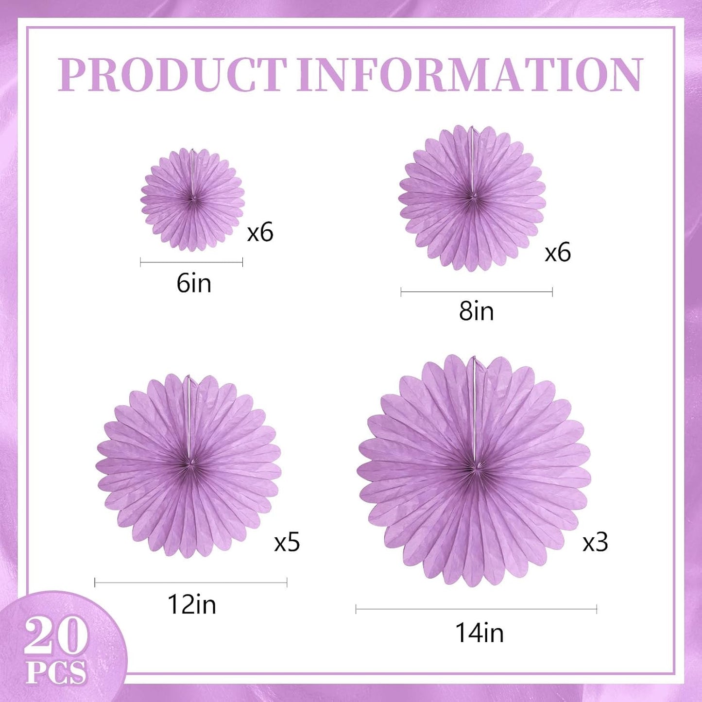 20 Pcs Light Purple Hanging Paper Fan, Hanging Honeycomb Round Paper Fans for Weddings, Birthdays, Christmas, Baby Showers, Classroom, Events Ceiling Party Supplies Decorations