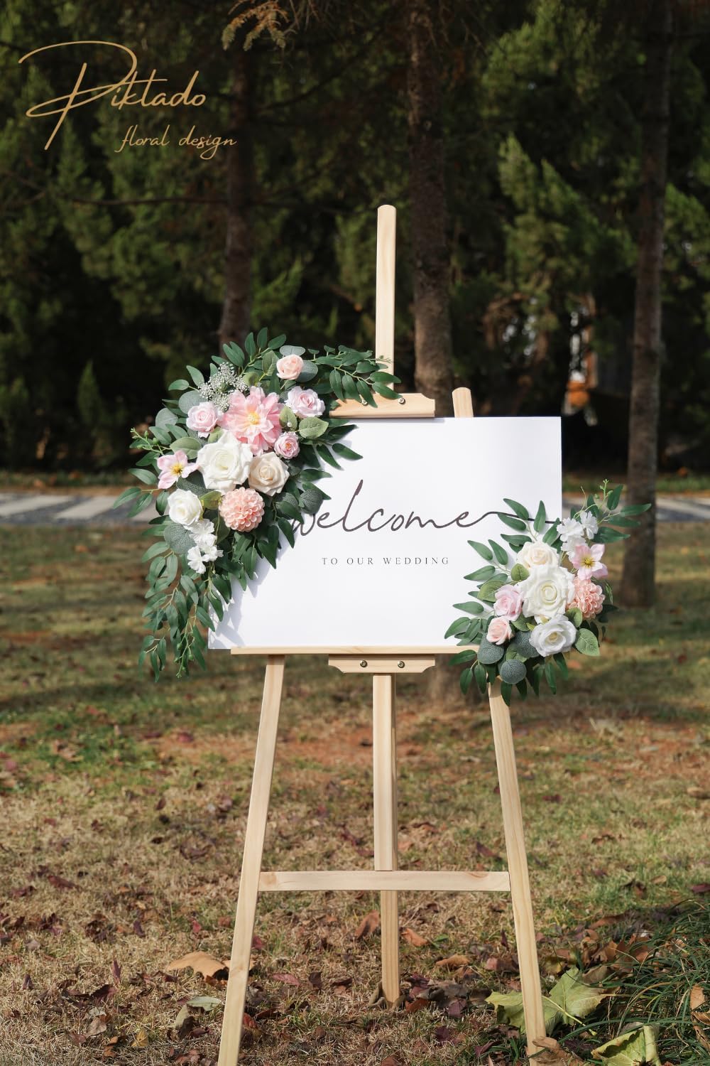 Faux Flower Swag Set of 2 for Wedding Welcome Signs Floral Swag Wedding Reception Ceremony Signs Decor (A-Pink)