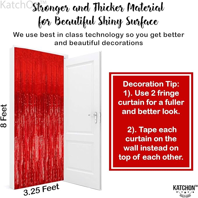 KatchOn, XtraLarge Red Streamers - 3.2x8 Feet, Pack of 2 | Red Fringe Backdrop for Christmas Decorations, Valentines Day Decor, New Years Decorations 2026 | Carnival, Casino Theme Party Decoration