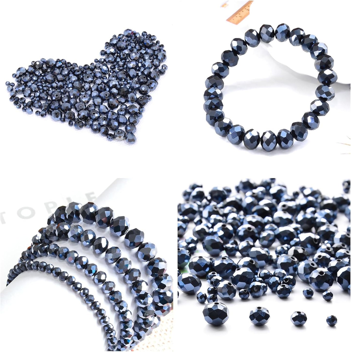 1200Pcs 4mm Crystal Glass Beads for Jewelry Making Beads for Bracelets Necklace Pendants Making Supplies(Navy Blue)