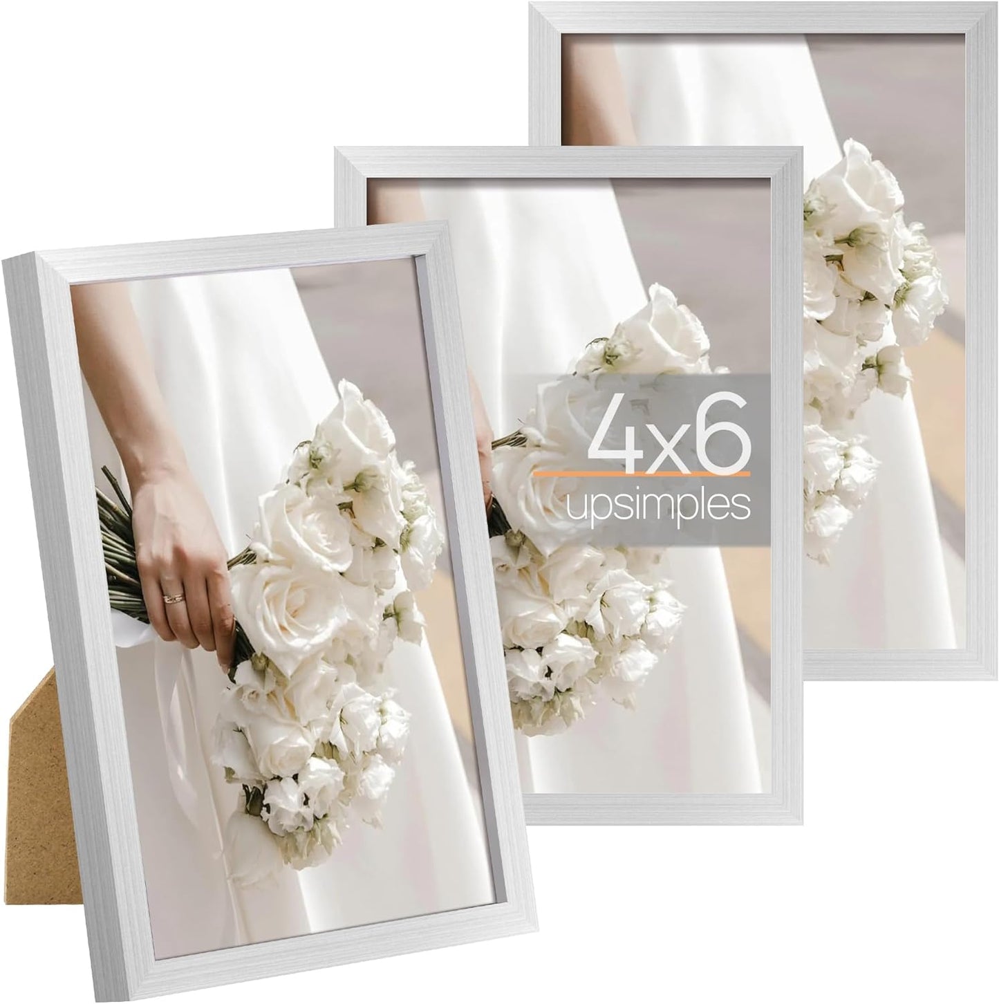 upsimples 4x6 Picture Frame Set of 3, Made of High Definition Glass for 4 x 6, Wall and Tabletop Display Thin Border Photo Frames for Home Decor, Silver