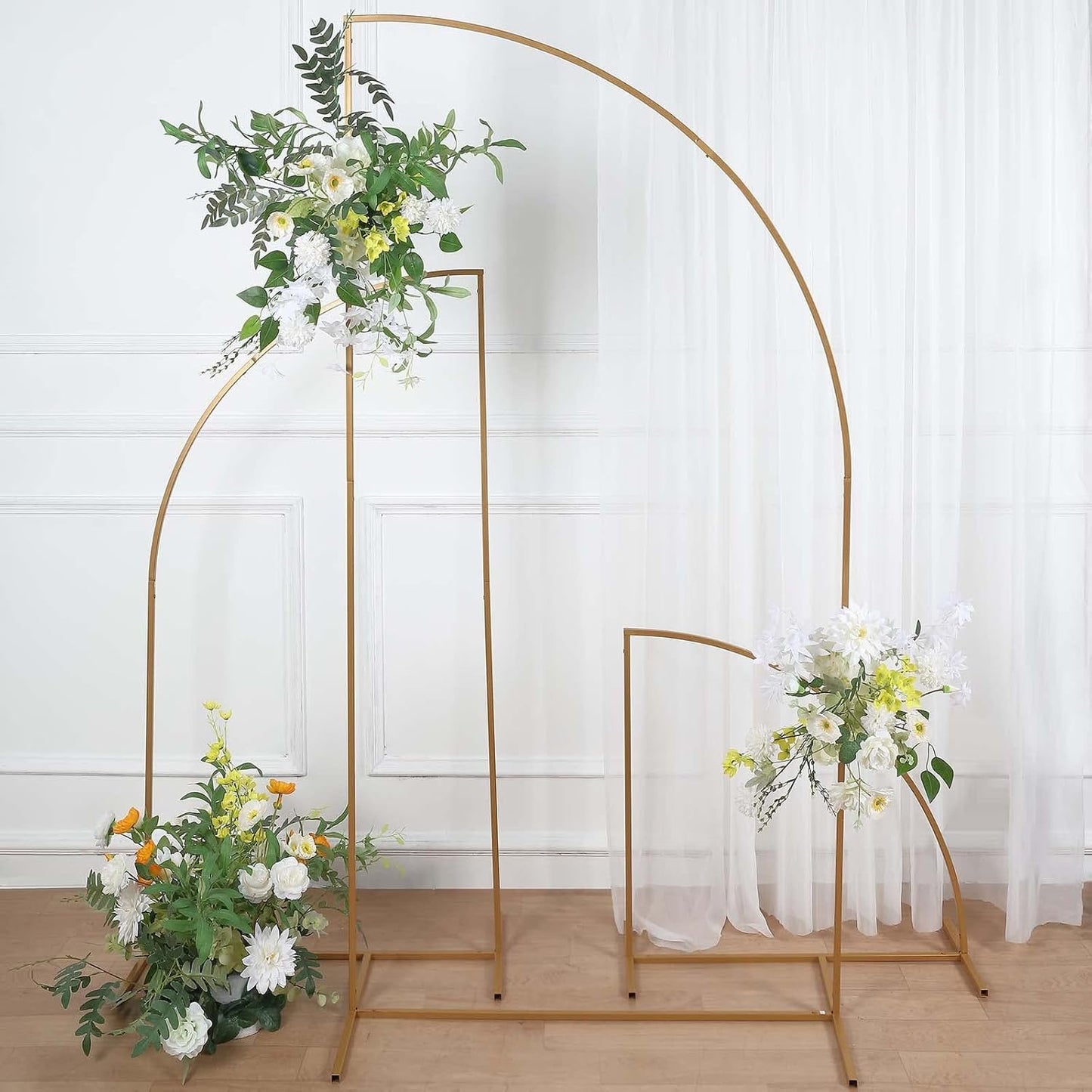 Tableclothsfactory 7ft Gold Metal Wedding Arch Chiara Backdrop Stand, Half Moon Floral Frame Arbor Display