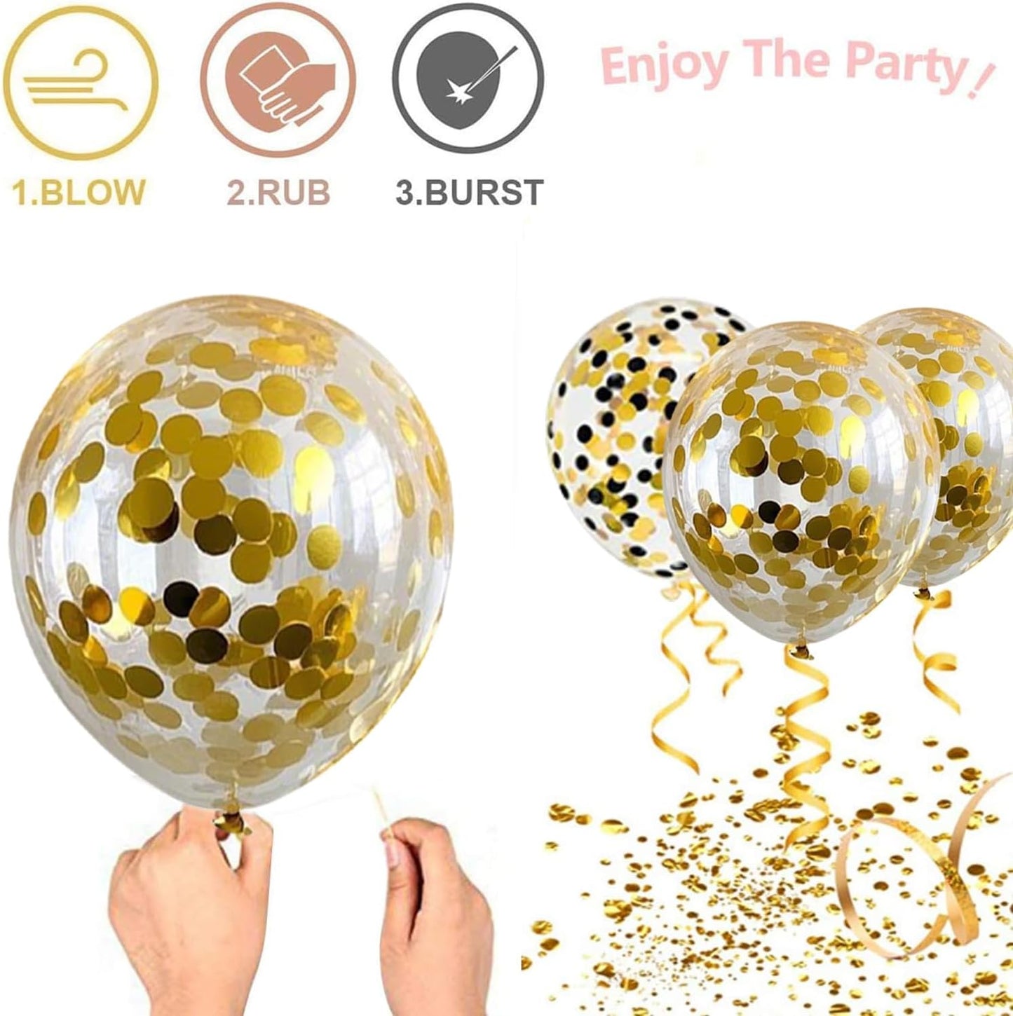 Black White Gold Balloons,65pcs 12 Inch Black Gold Confetti Balloons for Graduation New Year Wedding Birthday Party Decorations