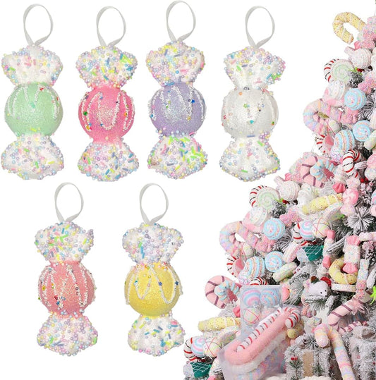 LANGXUN 6pcs Candy Land 2025 Xmas Birthday Party Wedding Suppiles Decoration, Hanging Candy Cane Christmas Tree Décor, Christmas Decorative Hanging Ornaments Crafts