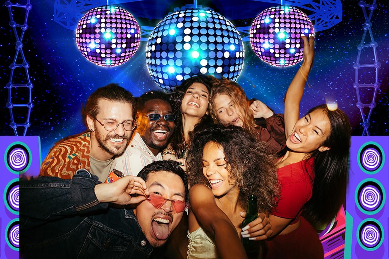 Dance Party Backdrop Retro 80s 90s Theme Stage Dance Ball Music Birthday Party Decoration DJ Photography Background 10 x 8 ft for Baby Shower Picture Photo Shoot Polyester Fabric