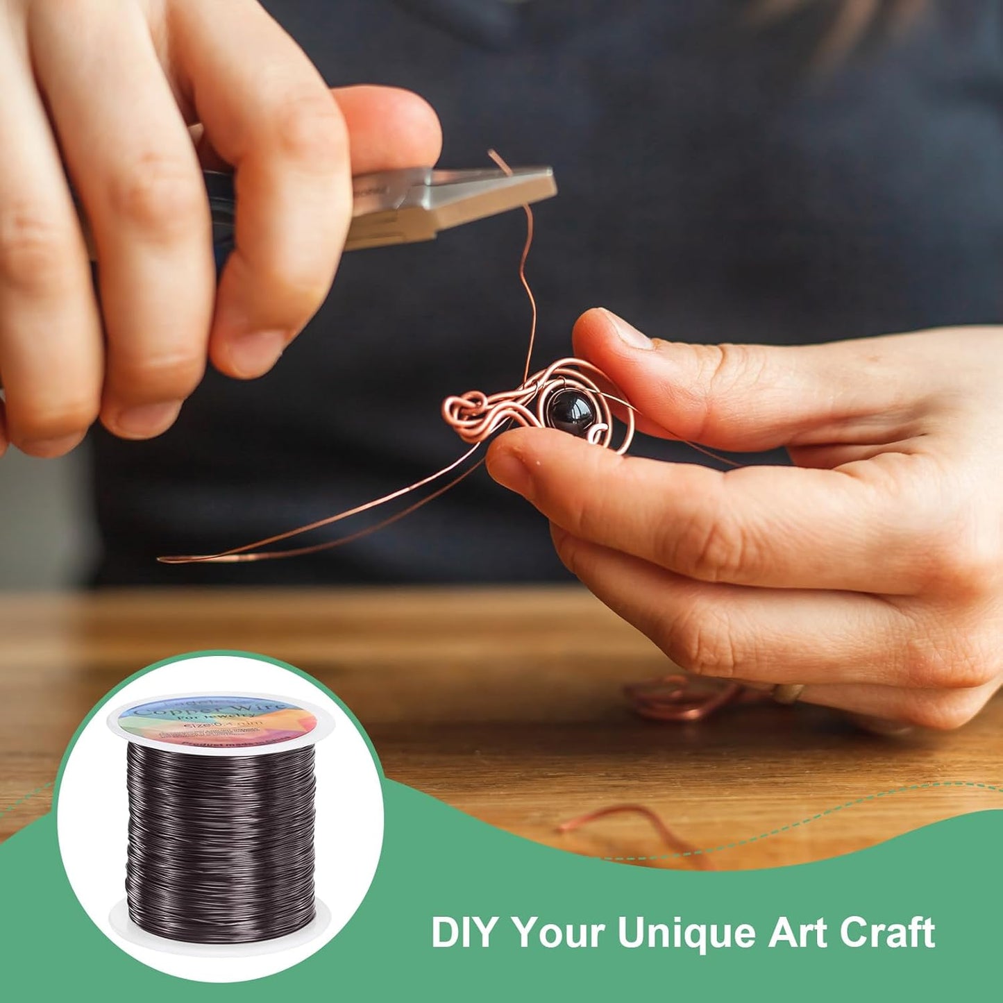 0.4mm Jewelry Wire, 26 Gauge 328FT Craft Wire Copper Beading Wire for Jewelry Making/Planting/Weaving/DIY Crafting, Soft Metal Wires [100M, Metallic Black]