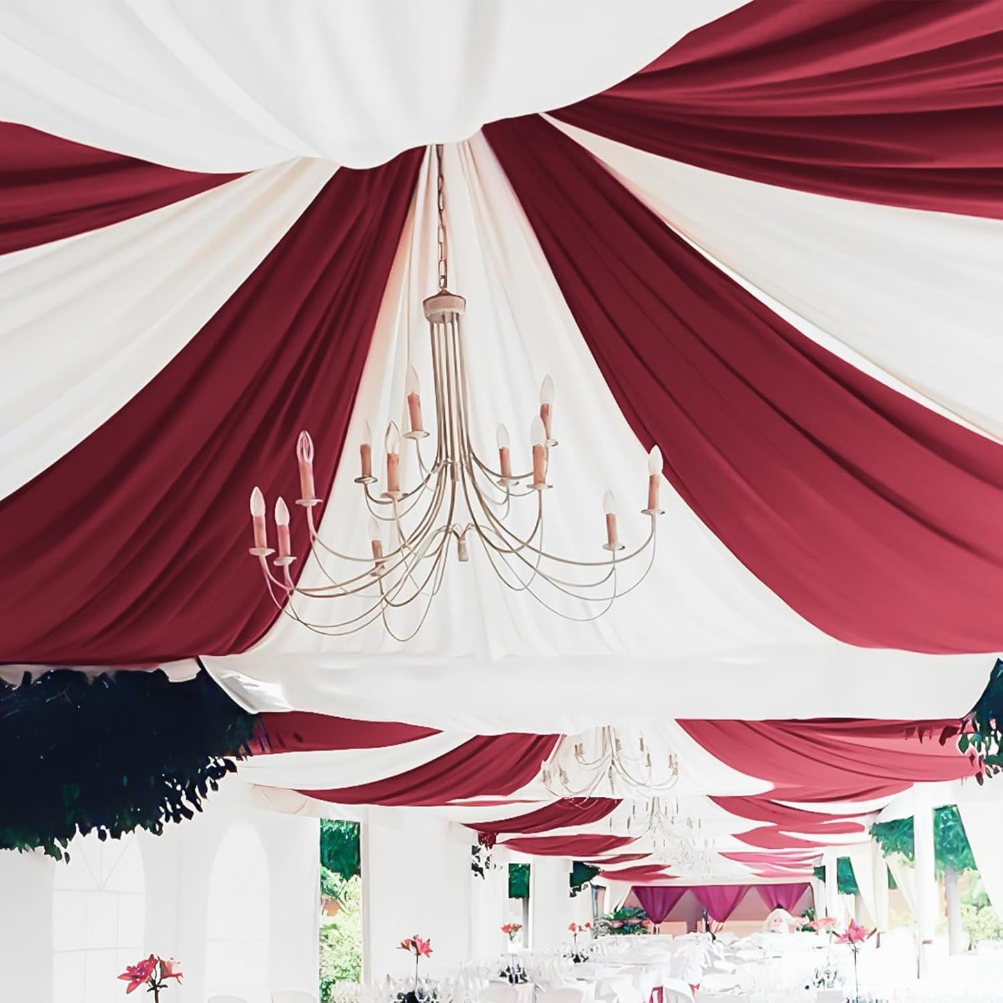 6 Panels Burgundy Ceiling Drapes for Wedding 5ftx20ft Chiffon Fabric Arch Draping Curtains Sheer Drapery for Party Ceremony Birthday Baby Shower Reception Stage Swag Ceiling Decorations