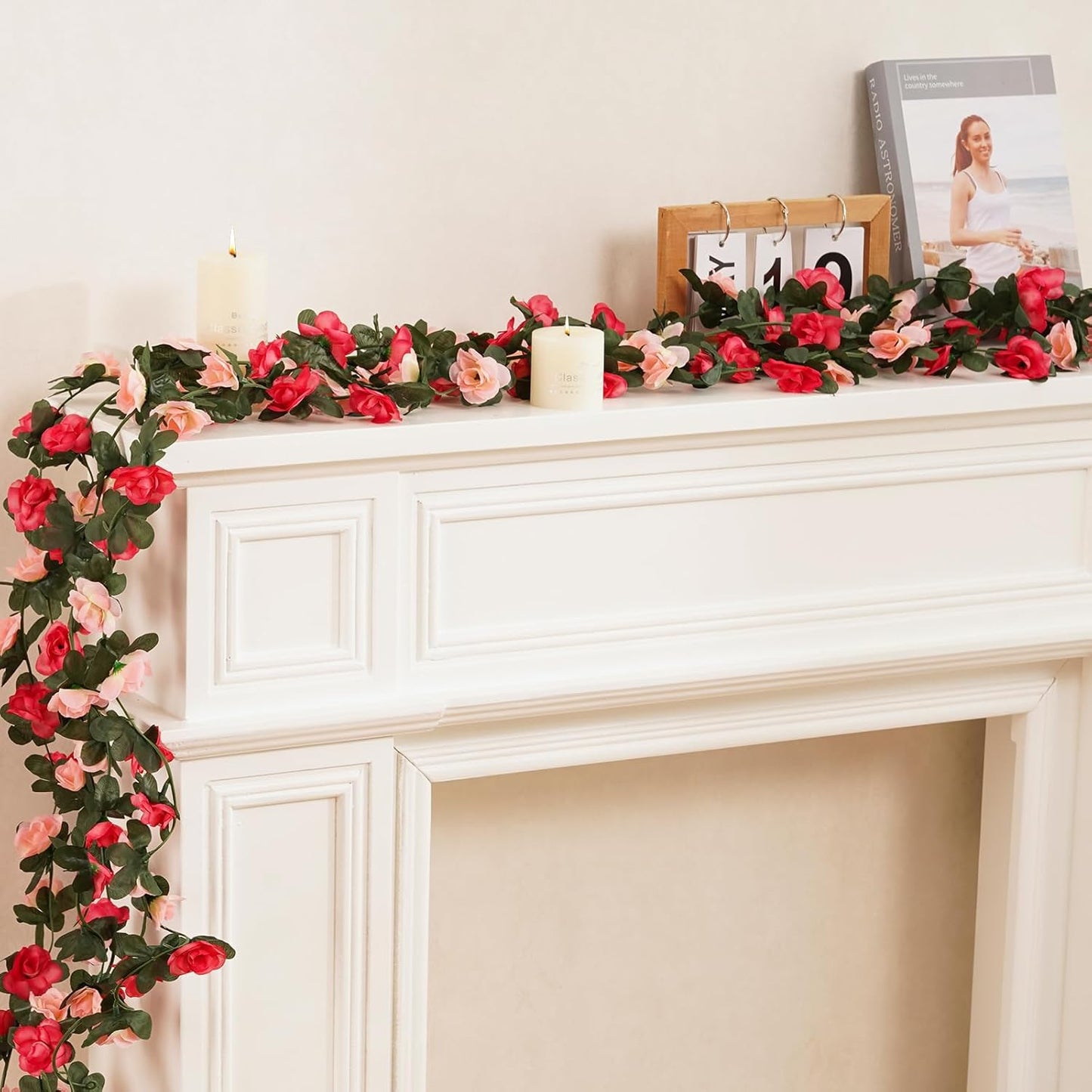 2 Pcs 16.5 Ft Flower Garland Rose Vines, Pink Rose Garland for Decoration, Flower Vine for Bed Room Table Birthday Wedding Party Garden Wall Decor