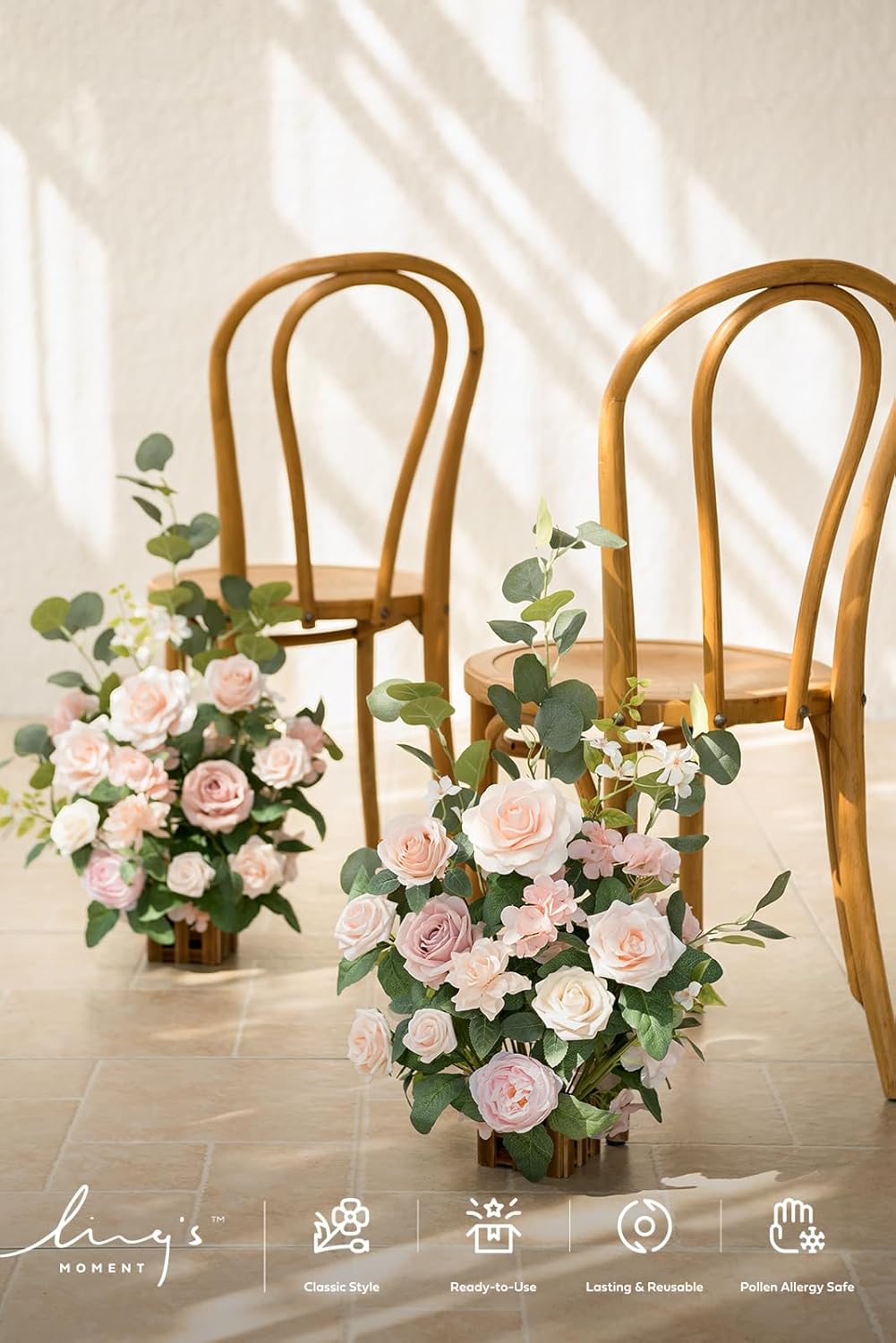 Ling's Moment 17.5" Tall Standing Artificial Flowers Arrangements 4 pcs Wedding Aisle Runner Chair Decorations Blush & Pink Centerpieces for Ceremony Reception Rose Floral Party Outdoor