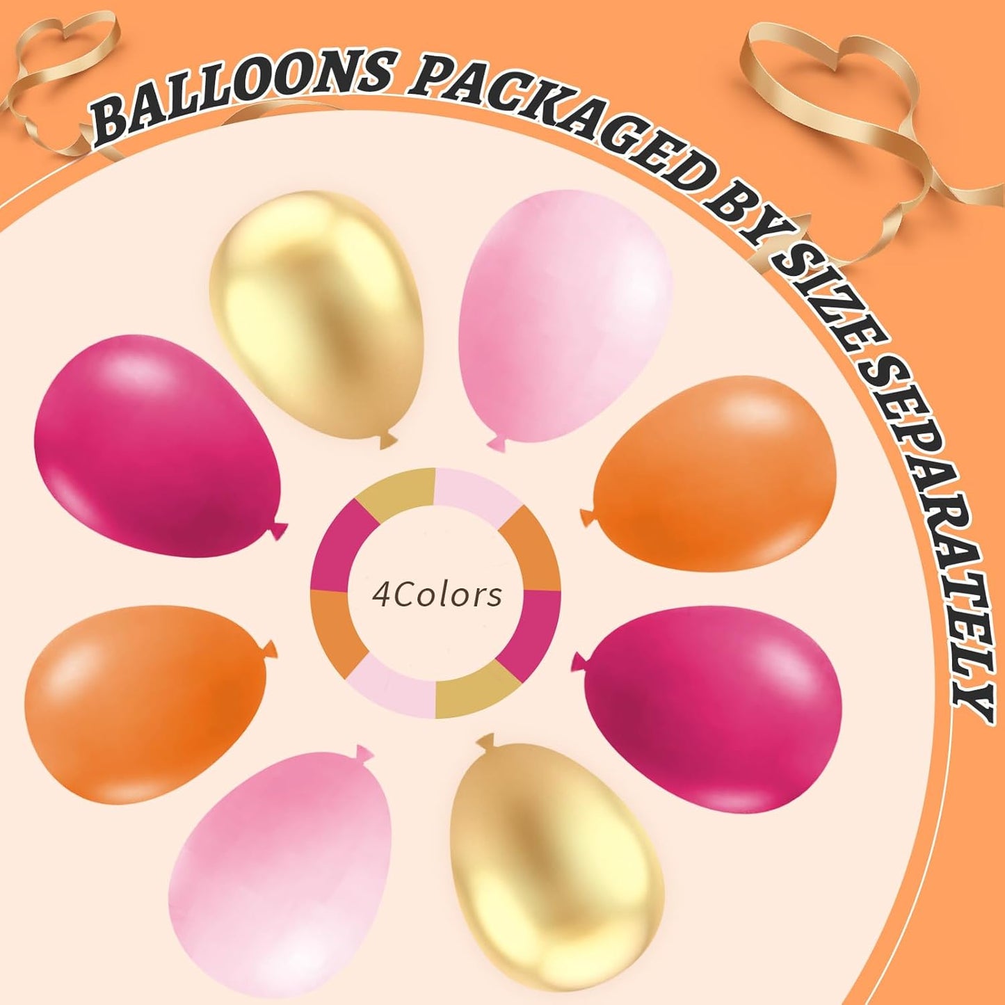 Pink and Orange Balloon Arch Kit,412Pcs Hot Pink Orange Metallic Gold Latex Balloon Garland kit 18 12 10 5 Inch Different Size Balloons for Birthday Wedding Tropical Summer Party Decorations