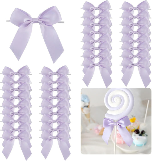 3.5" Lavender Bow Satin Pre-Tied Bows for Gift Wrapping, Small Bows for Crafts, Purple Bows, Candy Apple Bows, Twist Tie Bows for Cake Decorating, Party Favor, Wedding Decoration-36 Counts