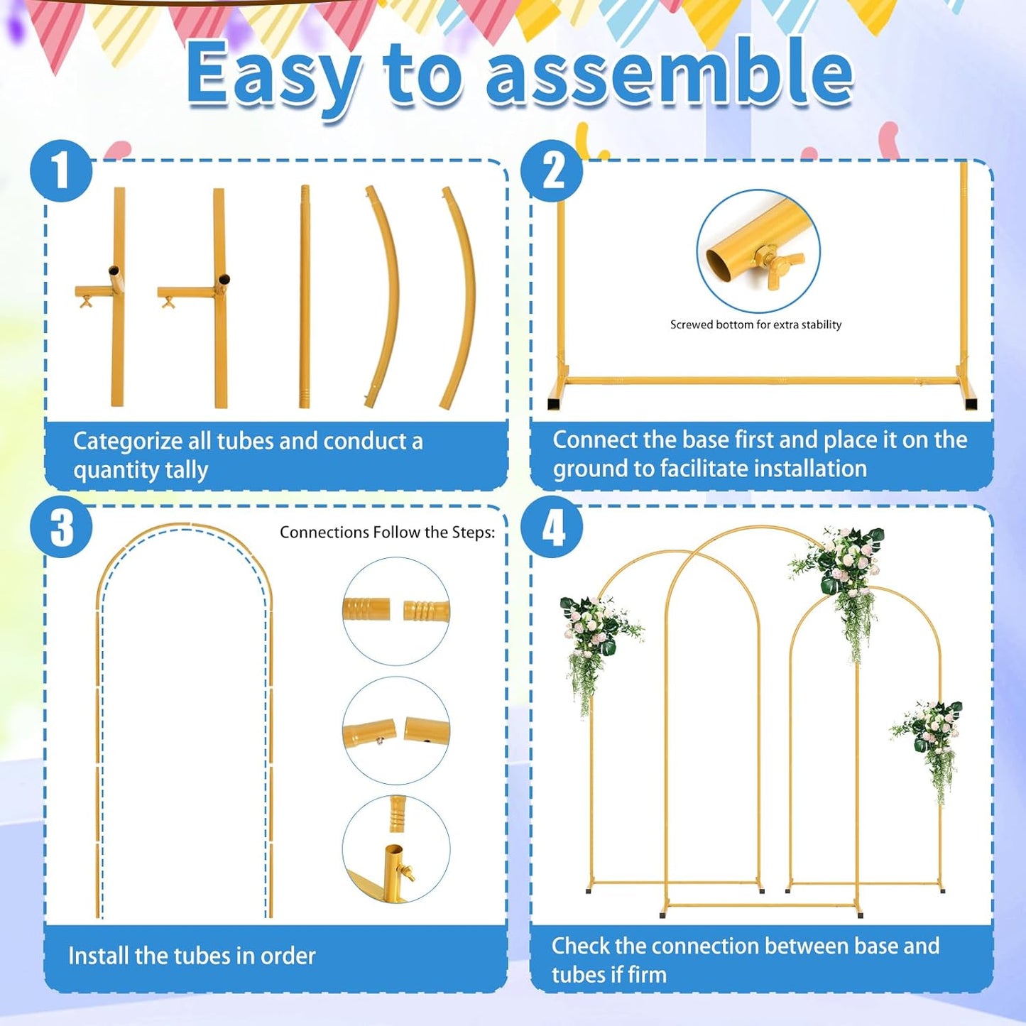 7.2FT Arch Backdrop Stand, Metal Backdrop Arch Stand, Decoration Balloon Arch Stand, Gold Wedding Arch Stand for Party Backdrop