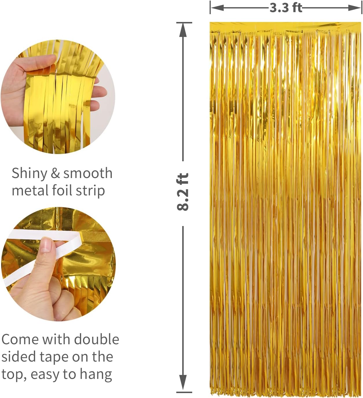 6 Pack Gold Foil Fringe Curtains Streamers Party Decorations 3.3 x 8.2 ft, Gold Tinsel Curtain Fringe Backdrop for Parties, Door Fringe Birthday Streamers, Photo Booth Backdrops, Party Decor