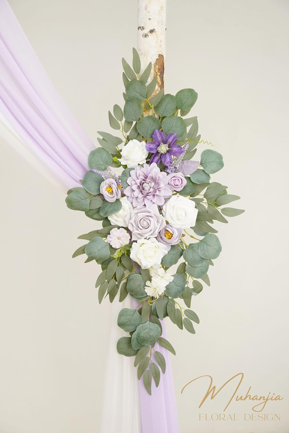 Artificial Arch Flowers Kit(Pack of 4),2Pcs Artificial Flower Arch Decor, 2Pcs Drapes, Ceremony and Reception Background Rose Decoration, Light Purple Flora Outdoor Party Decor