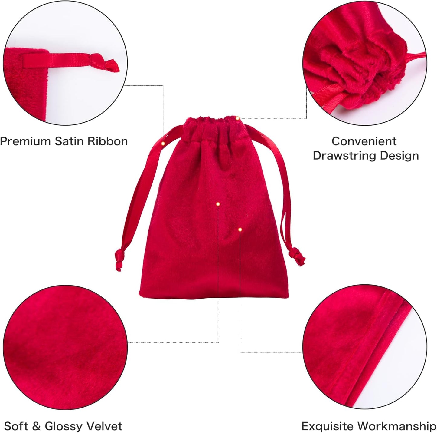 QIANF 12pcs Red Velvet Drawstring Bags 4x6 inches Velvet Cloth Small Gift Bags Jewelry Pouches for Storage Wedding Party Favor Christmas