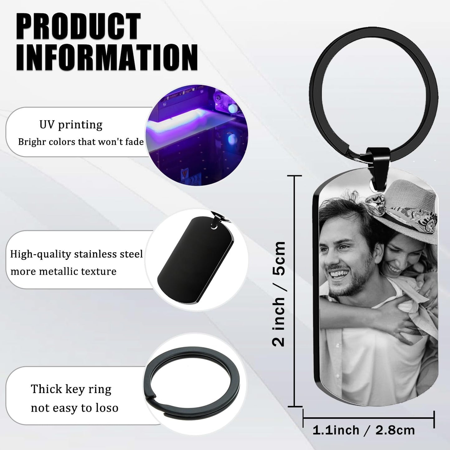 Custom Keychain with Picture, Personalized Keychain with Engraving Photo/Text for Dad, Mom