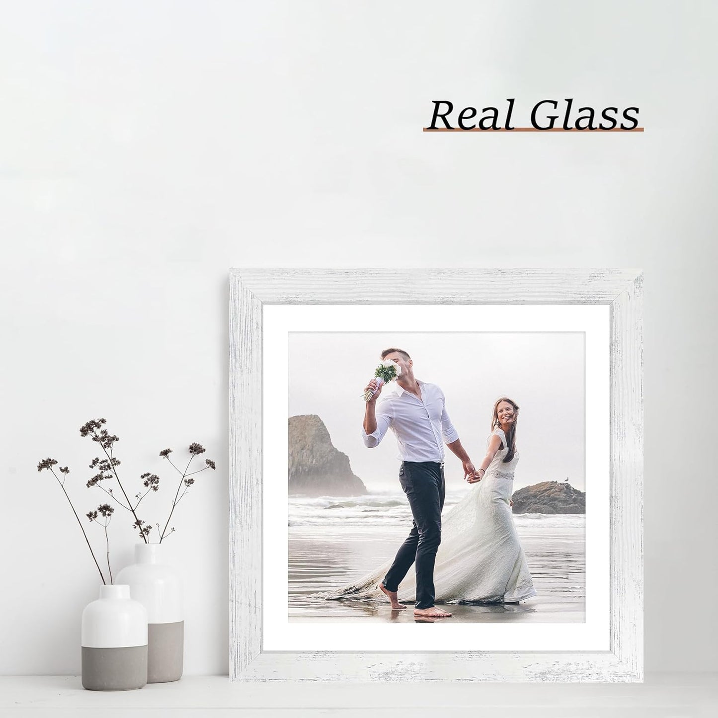 12x12 Picture Frame Set of 4 with Tempered Glass, Display 10x10 Picture with Mat or 12 x 12 Without Mat, Mixed Color Wood Photo Frames for Tabletop Display and Wall Mounting