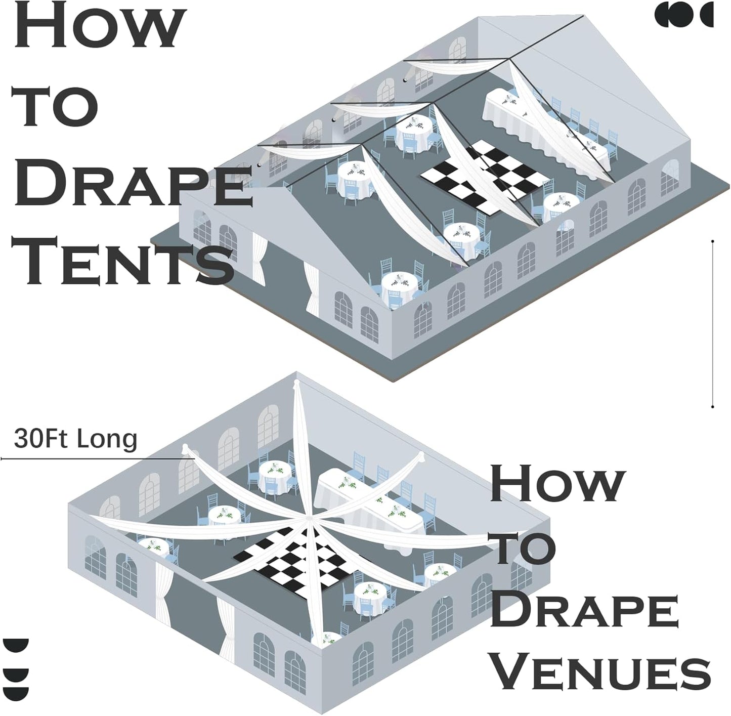 PartyVillage 4 Panels 5ftx30ft Ivory Ceiling Drapes for Wedding Parties – 30 FT Extra Long Thick Polyester Wrinkle-Free Drapery Tent Decor Decorations for Birthday Party Ceremony Stage Swag
