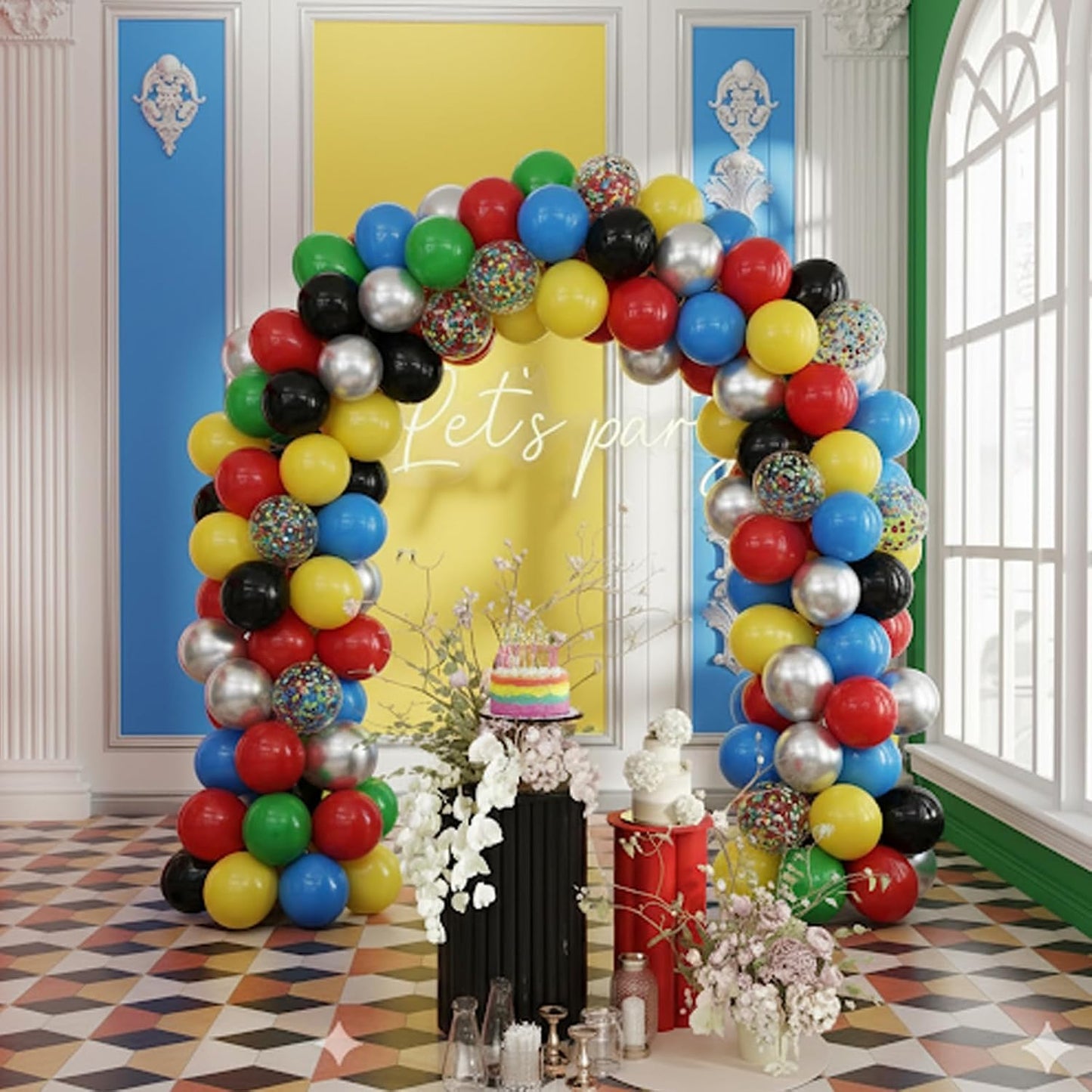 Red Yellow Blue Green Balloon, 50PCS 12Inch Multicolor Balloons with Black Red Blue Yellow Green Silver Ballons and Colorful Confetti Ballon for Birthday,Game Themed Party Supplies