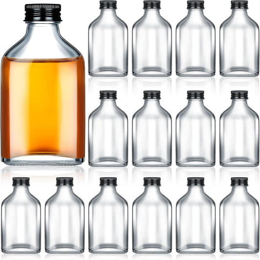 Patelai 32 Pcs Clear Glass Bottles with Caps Mini Glass Flask Liquor Bottles Empty Alcohol Shot Bottling Small Champagne Container DIY Gift for Halloween Wine Beverages Liquor Drinks Oil Beer (100 Ml)