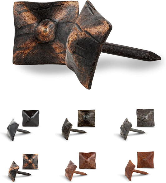 10 Pack 0.75" Square Head Iron Clavos Decorative Nails – Oil Rubbed Bronze – Handmade Rustic Square Fasteners for Farmhouse Shutters, Barn Doors, Shutters, Gates – Ornamental Wood Accent