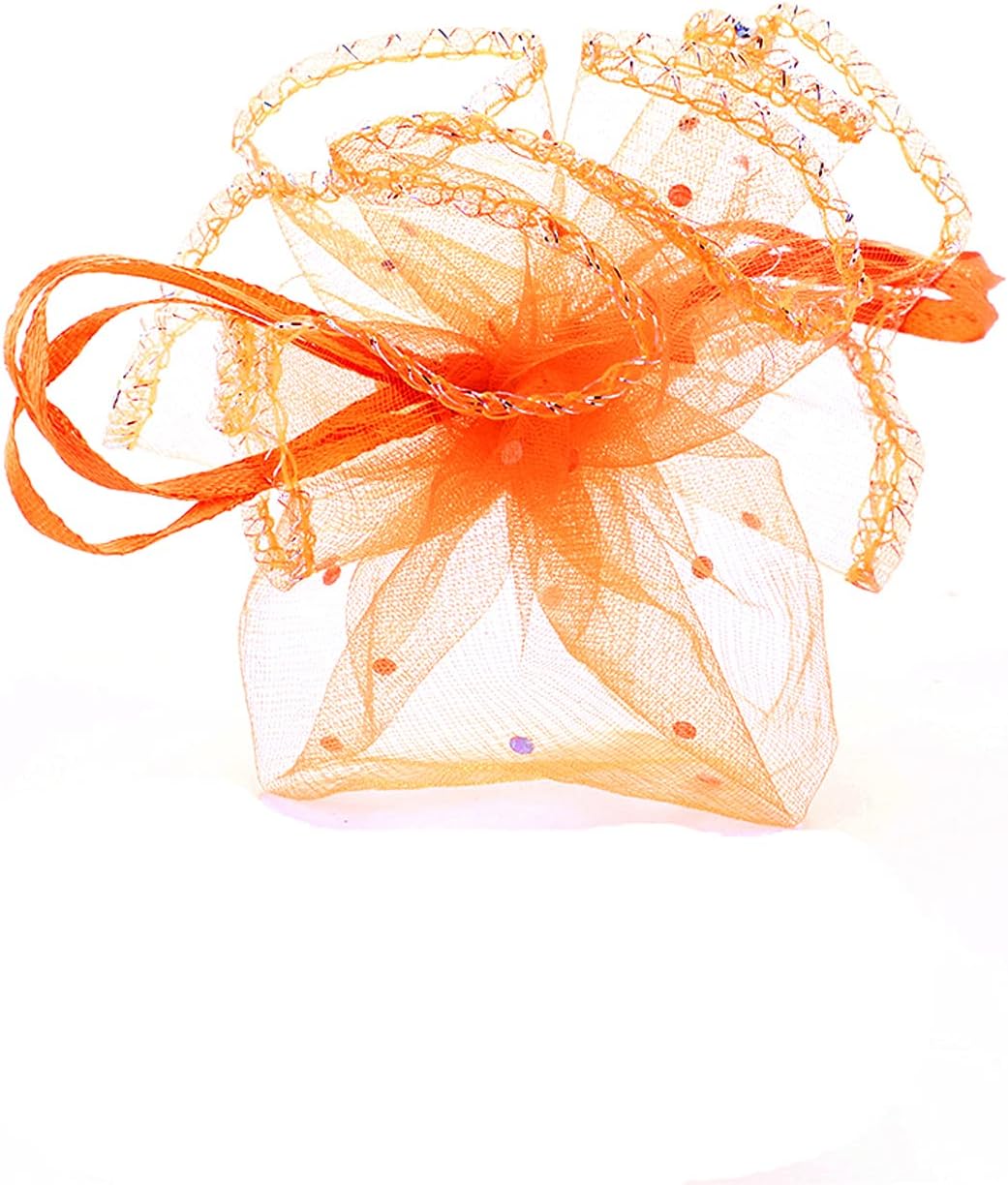 100Pcs Orange Round Organza Bags 9.8 Inch, Sheer Tulle Circles with Drawstring Halloween Candy Pouches, Wedding Party Favor Gift Bags