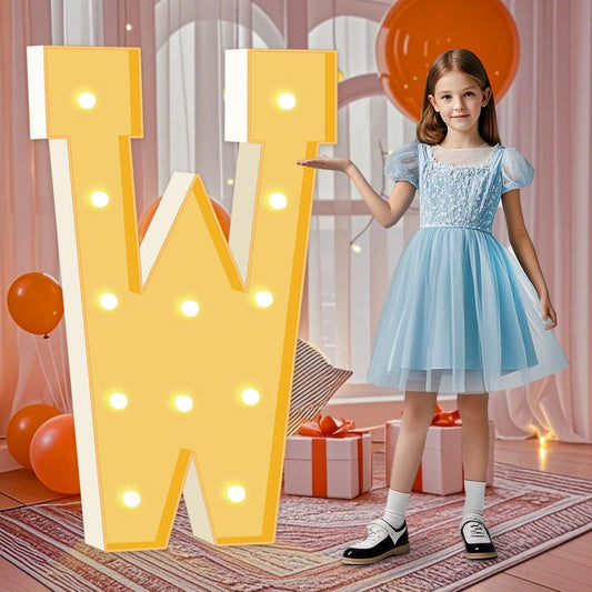 4FT Marquee Letters, Warm Light Marquee Light Up Letters W, Large Light Up Letter for Birthday Anniversary Wedding Engagement Decorations, Big Letter Signs for Party Decor