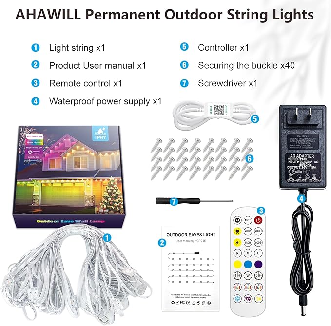 200FT Christmas Permanent Outdoor Lights,RGB+IC Eaves Lights with App & Remote Control,DIY Multi-Color Scene Modes,IP67 Waterproof,Outdoor Strings for House,Holiday Decorations for Christmas