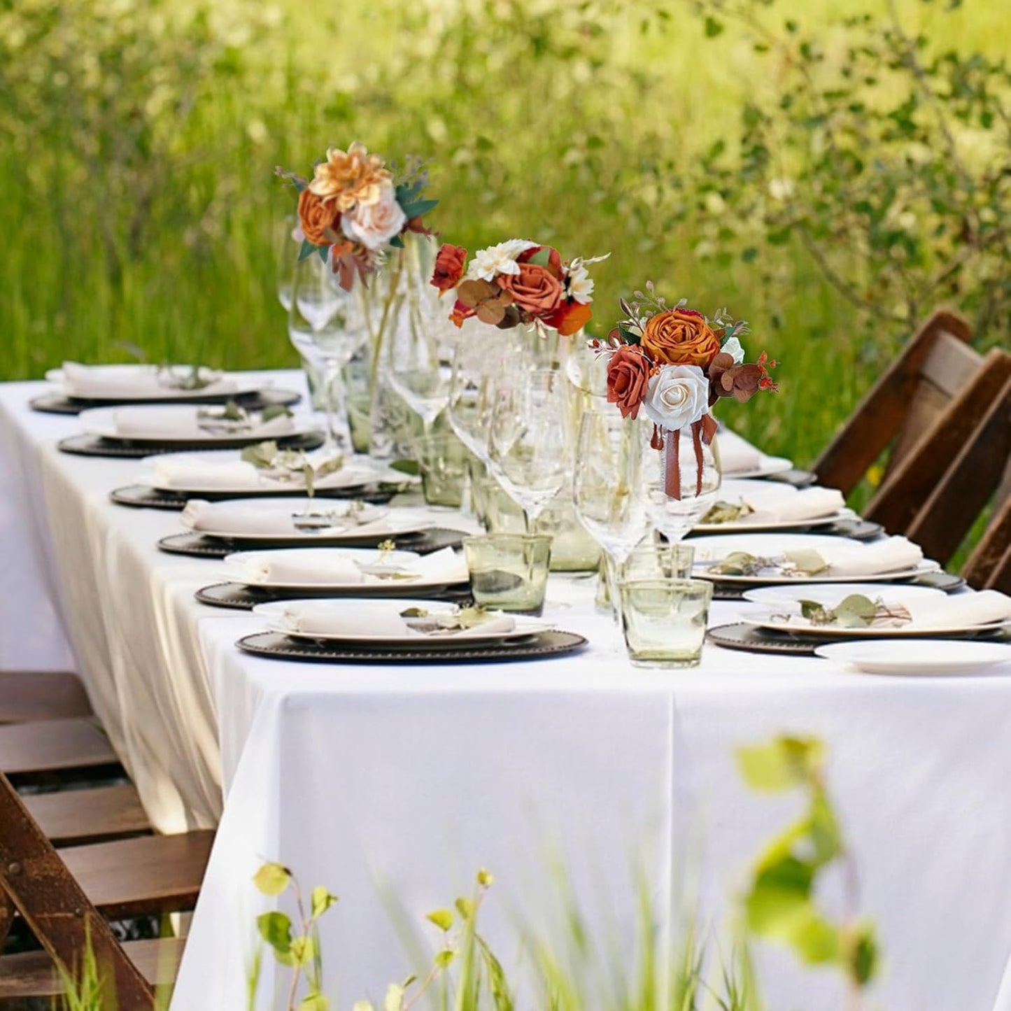 CherishedMoments Set of 6 Assorted Flower Centerpieces Mini Floral Wedding Flowers Set for Fall Wedding Table Centerpieces Decoration, Burnt Orange Bouquets and Home Decor