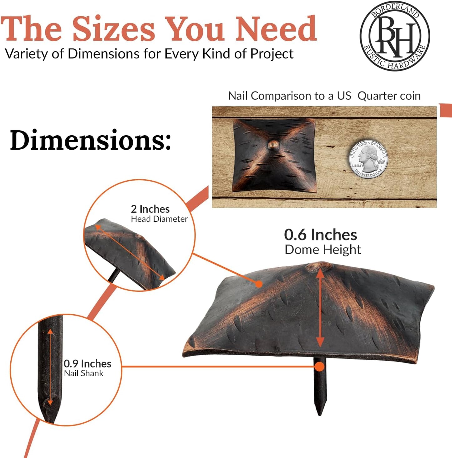 50 Pack 2" Square Head Iron Clavos Decorative Nails – Oil Rubbed Bronze – Handmade Rustic Square Fasteners for Farmhouse Shutters, Barn Doors, Shutters, and Gates – Ornamental Wood Accent