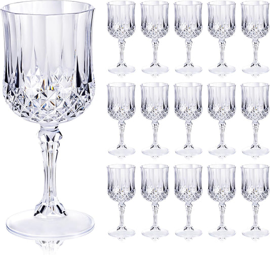 Ciaell 24PCS Plastic Wine Glasses - 7 Oz Plastic Goblets for Party - Clear Vintage Drinking Glasses - Disposable Water Goblets Set for Wedding, Bar, Wine, Beer, Juice, Cocktail, Whiskey