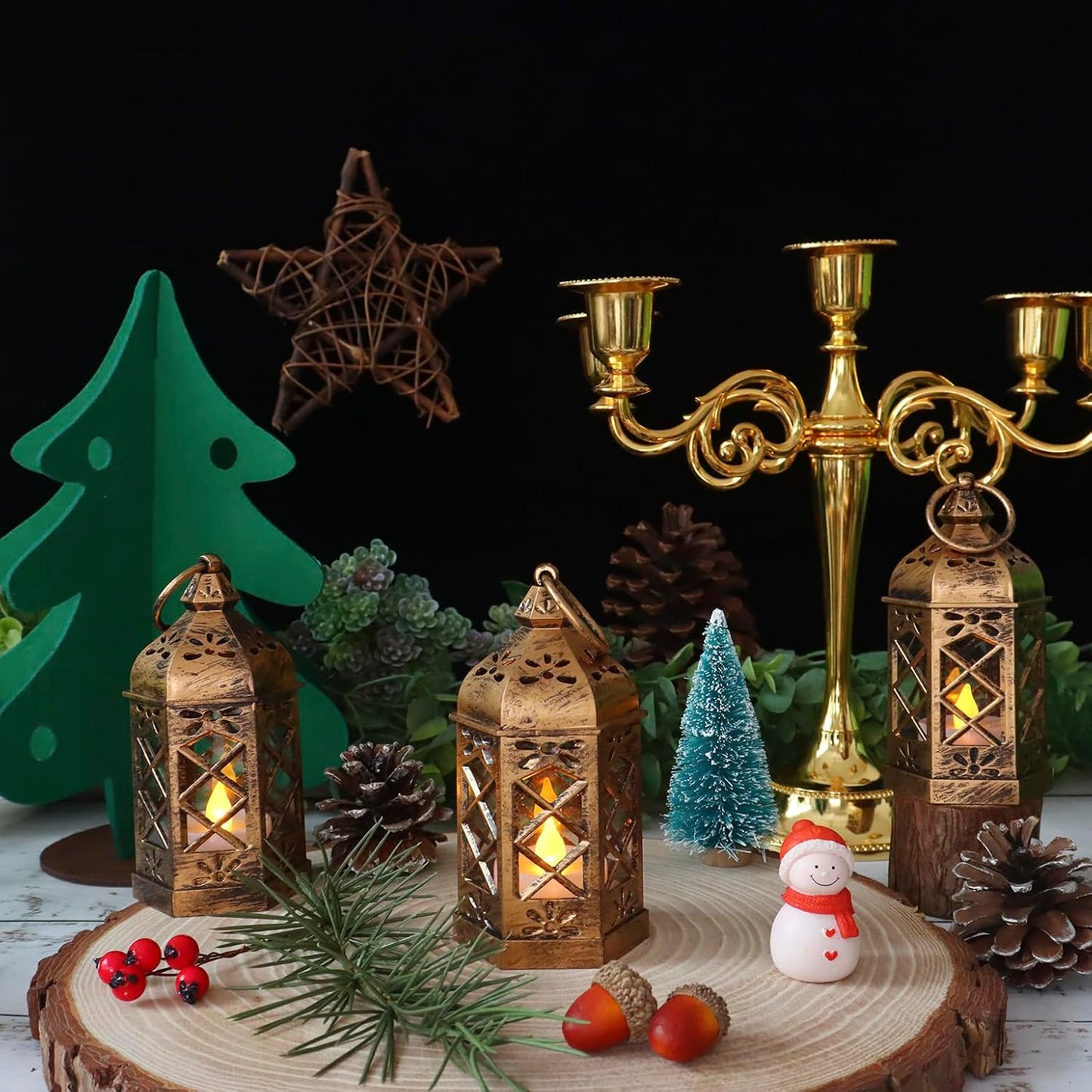 LLQ 12Pcs Mini Lantern for Centerpieces, Small Candle Lanterns Decorative Indoor, Vintage Hanging Moroccan Lantern for Halloween Decorations, Christmas Centerpieces for Tables, Wedding Table Decor