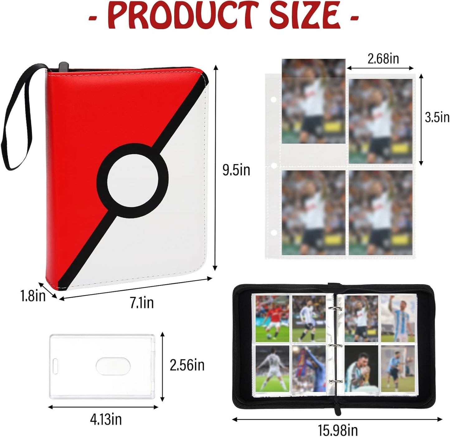 Madrigal Trading Card Binder 4 Pocket,400 Pockets Card Holder with 50 Removable Sleeves,Trading Card Albums for Game Cards,Premium Card Book, Game Cards & Sports Cards Red/White