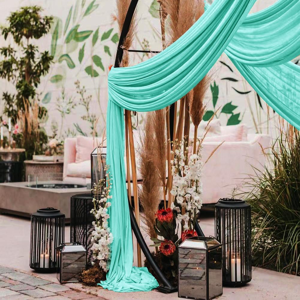 Wedding Arch Draping Fabric 2 Panels 30'' x 18FT Teal Sheer Chiffon Arch Drapery for Photo Booth Bridal Shower Baby Shower Church Decor Newborn Photography Christening Outdoor Party