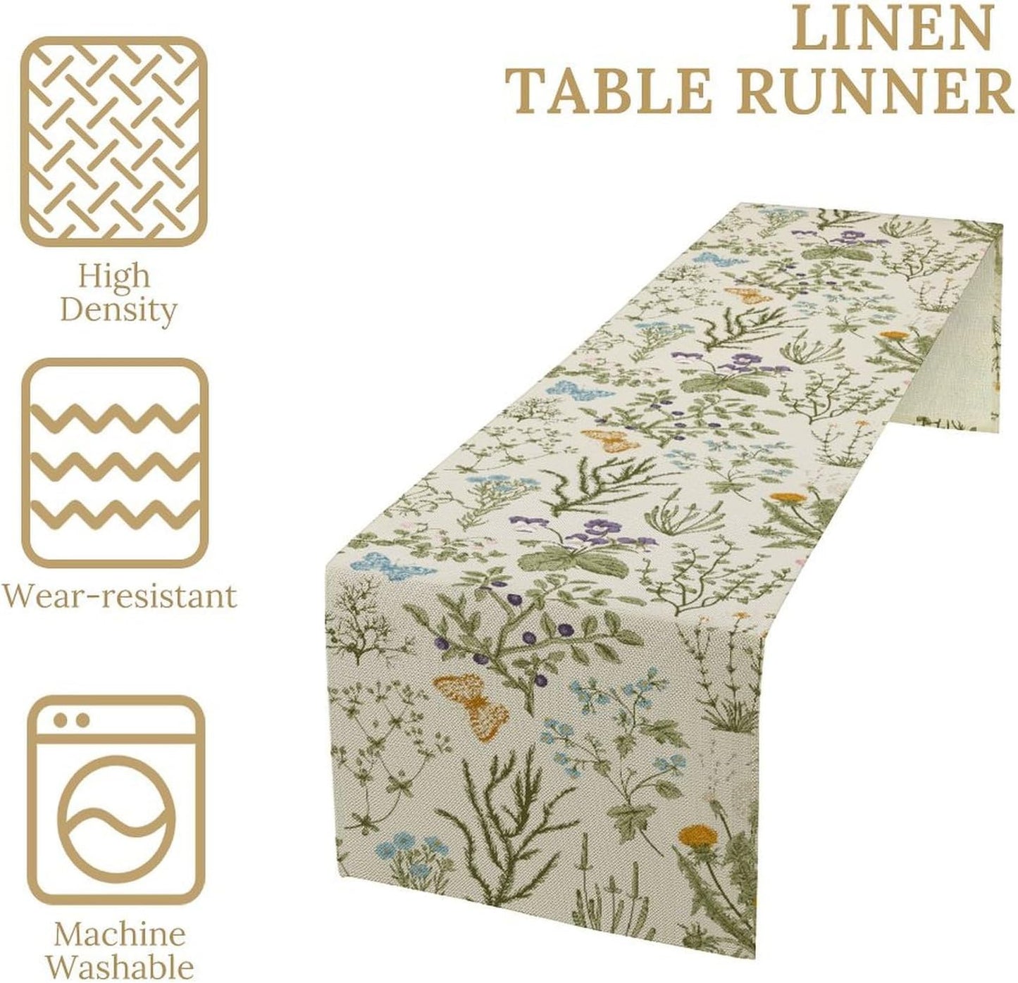 Floral Table Runner,Wildflower Spring Table Runner Seasonal Summer Butterfly Kitchen Dining Table Decoration for Home Party 13x60 Inch