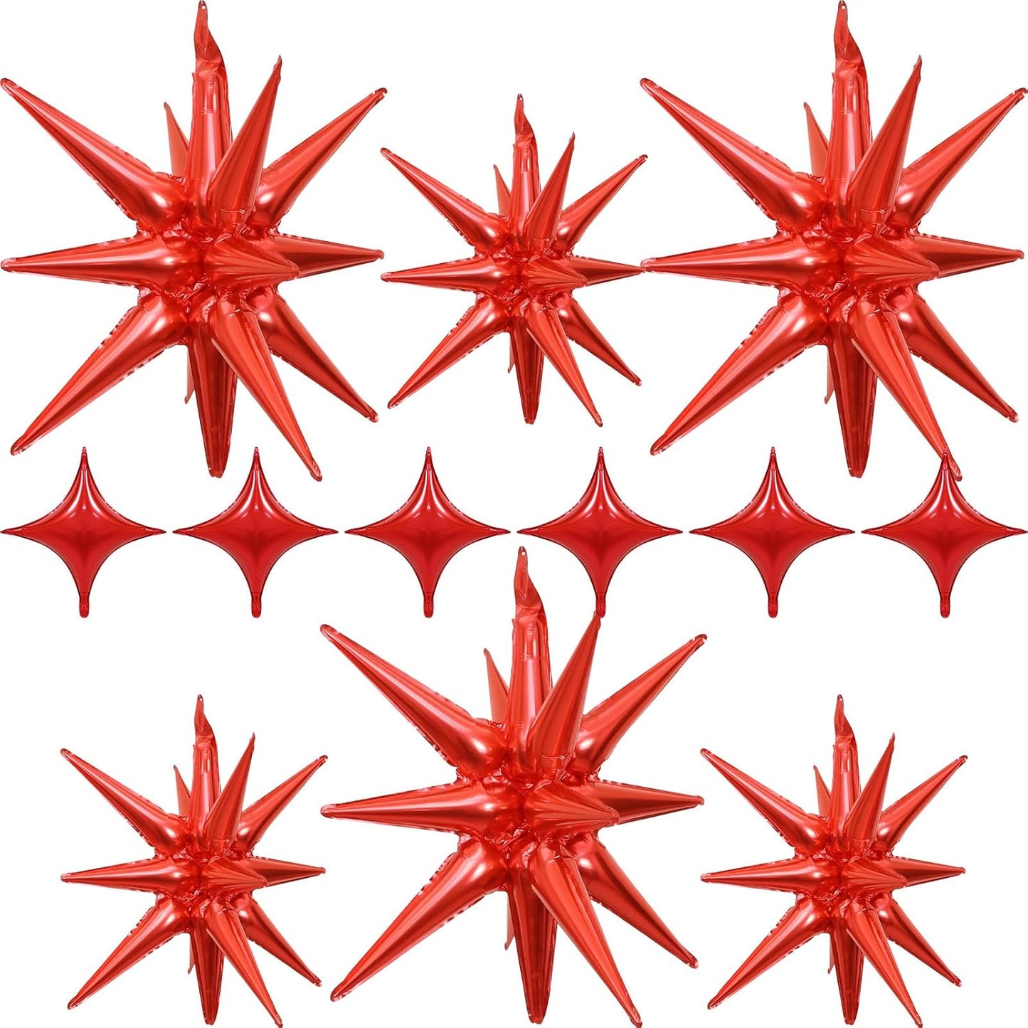 Red Star Balloons 12pcs, 27/22 Inch Foil Star Explosion Balloons, Large Spike Mylar Cone Balloon, Fireworks Shape Balloon Decor for Wedding Engagement Valentine's Day Christmas Birthday