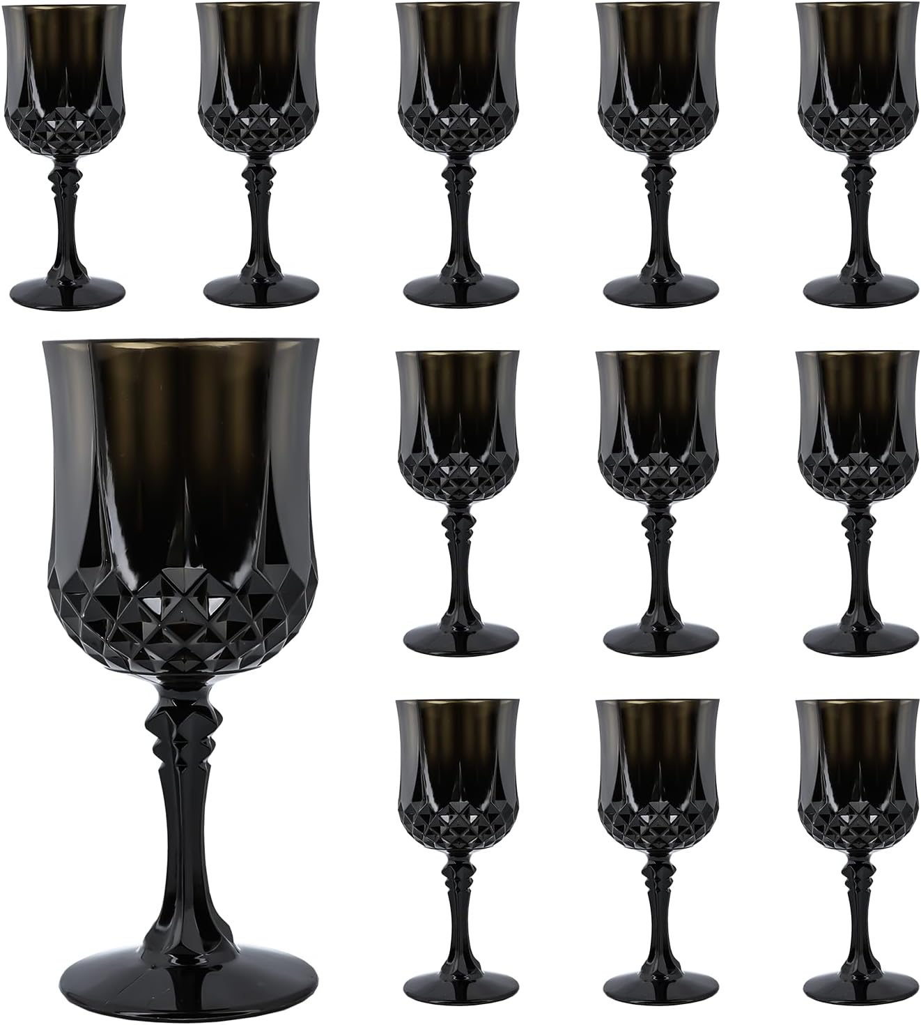 Plastic Wine Glasses，Plastic Goblets Vintage Style Cordial Drinking Glasses for Wedding Reception, Halloween Grand Event Party Supplies (12, Black)