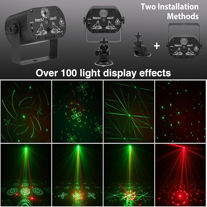 2-Pack Party Lights DJ Disco Light, RGB LED Strobe Light, Battery Powered Sound Activated Projector with Remote Control for Christmas Halloween Decorations Birthday Stage Show Dance Wedding