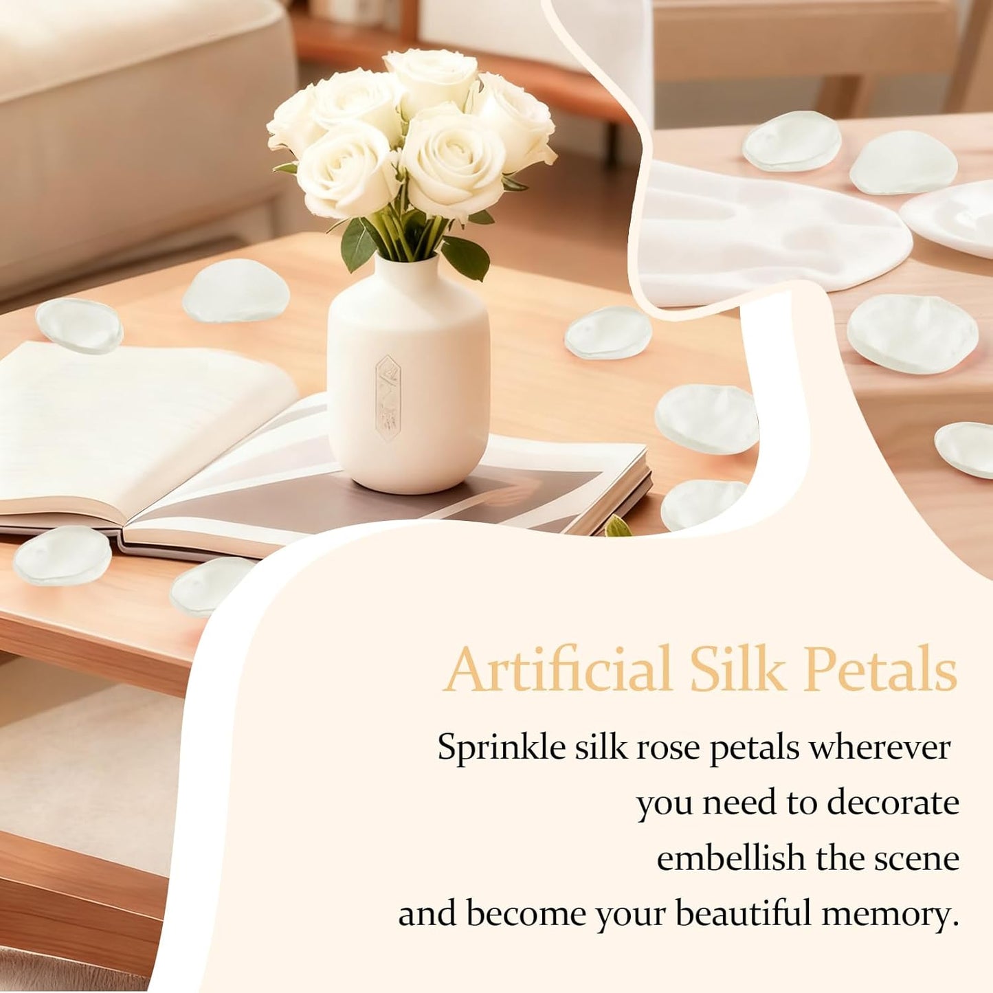 300pcs Silk Rose Petals Ivory - Faux Flower Petals for Wedding Decoration, Table Centerpieces, Party Confetti, Romantic Night, and Bridal Events