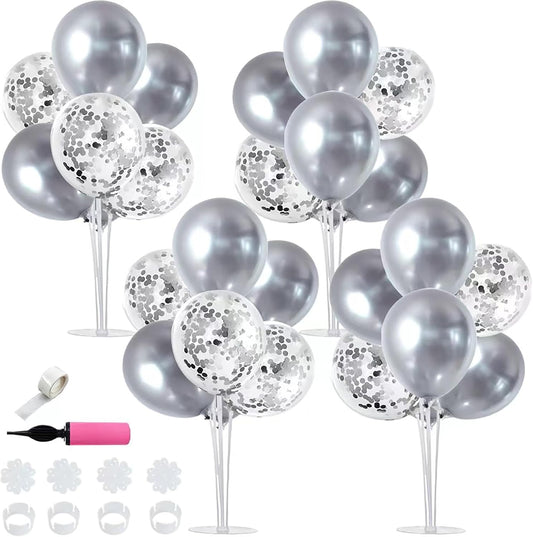 TONIFUL 4 Silver Balloon Stand Centerpiece Table Decorations for 25th Wedding Anniversary Birthday Bridal Shower Graduation Party Decorations New Year 2025 Christmas