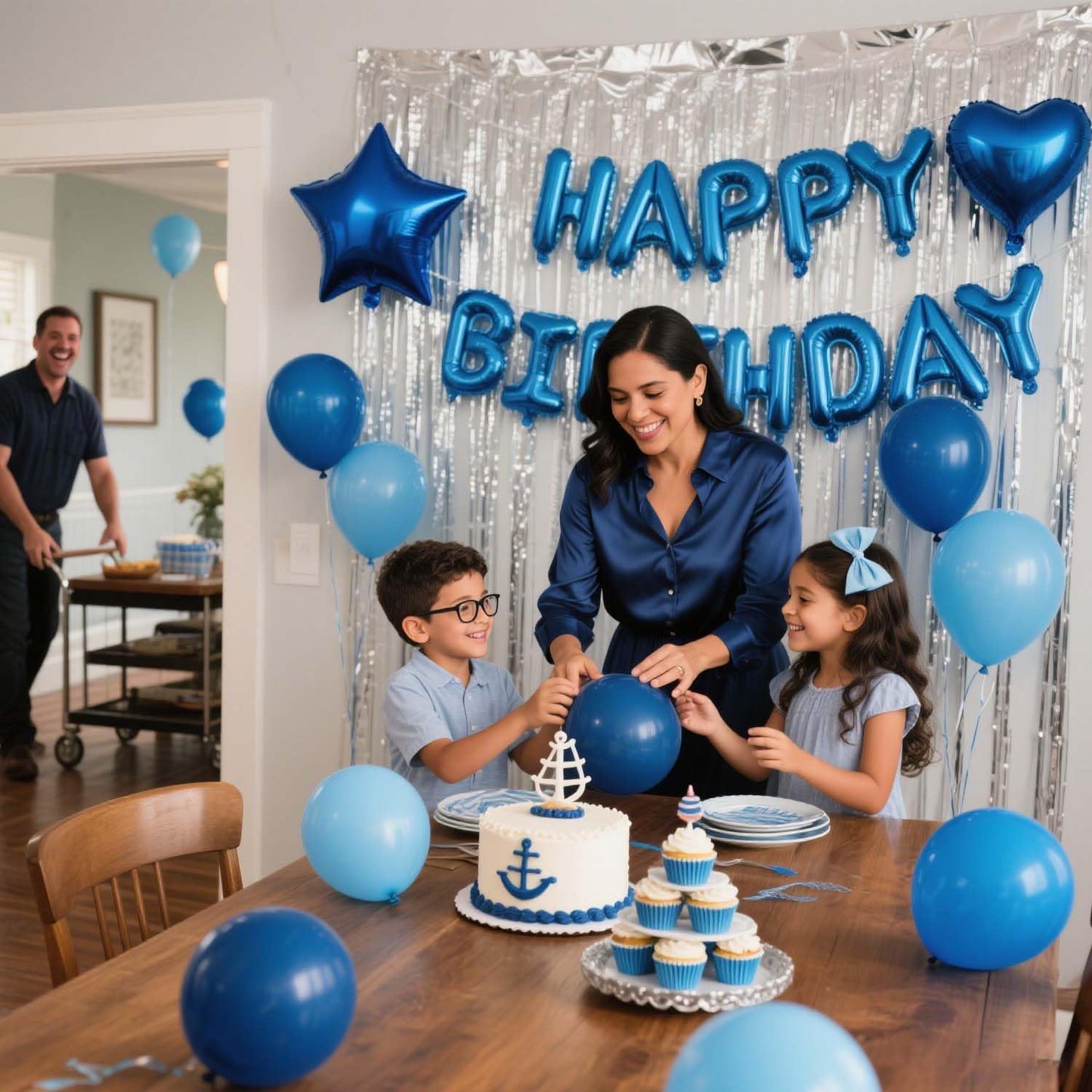 29 Pcs Blue Birthday Party Decorations - Happy Birthday Balloons Banner Blue, Heart & Star Foil Balloons, Confetti & Latex Balloons, Foil Fringe Curtains Party Supplies for Men, Boys