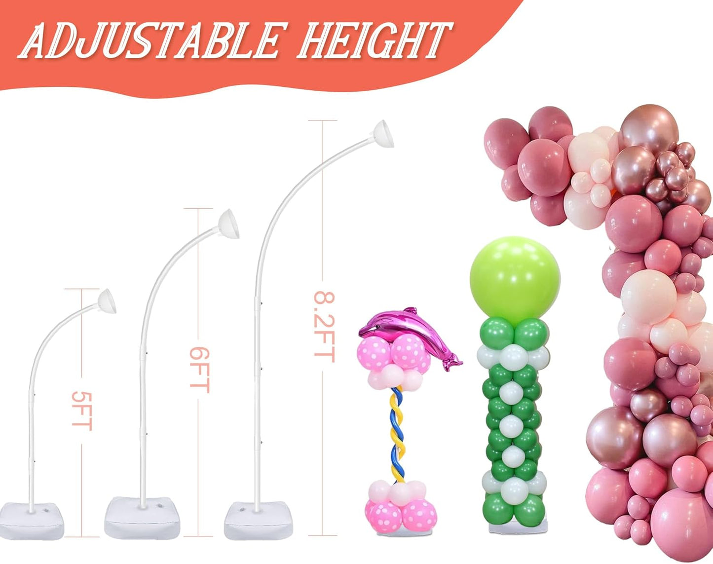 AerWo [Upgraded] Balloon Arch Kit 8.2FT & 6FT, Free Bending Top Half Balloon Arch Stand with Base, Floor Arch Backdrop Stand Frame for Lawn Yard Birthday Wedding Party Decorations