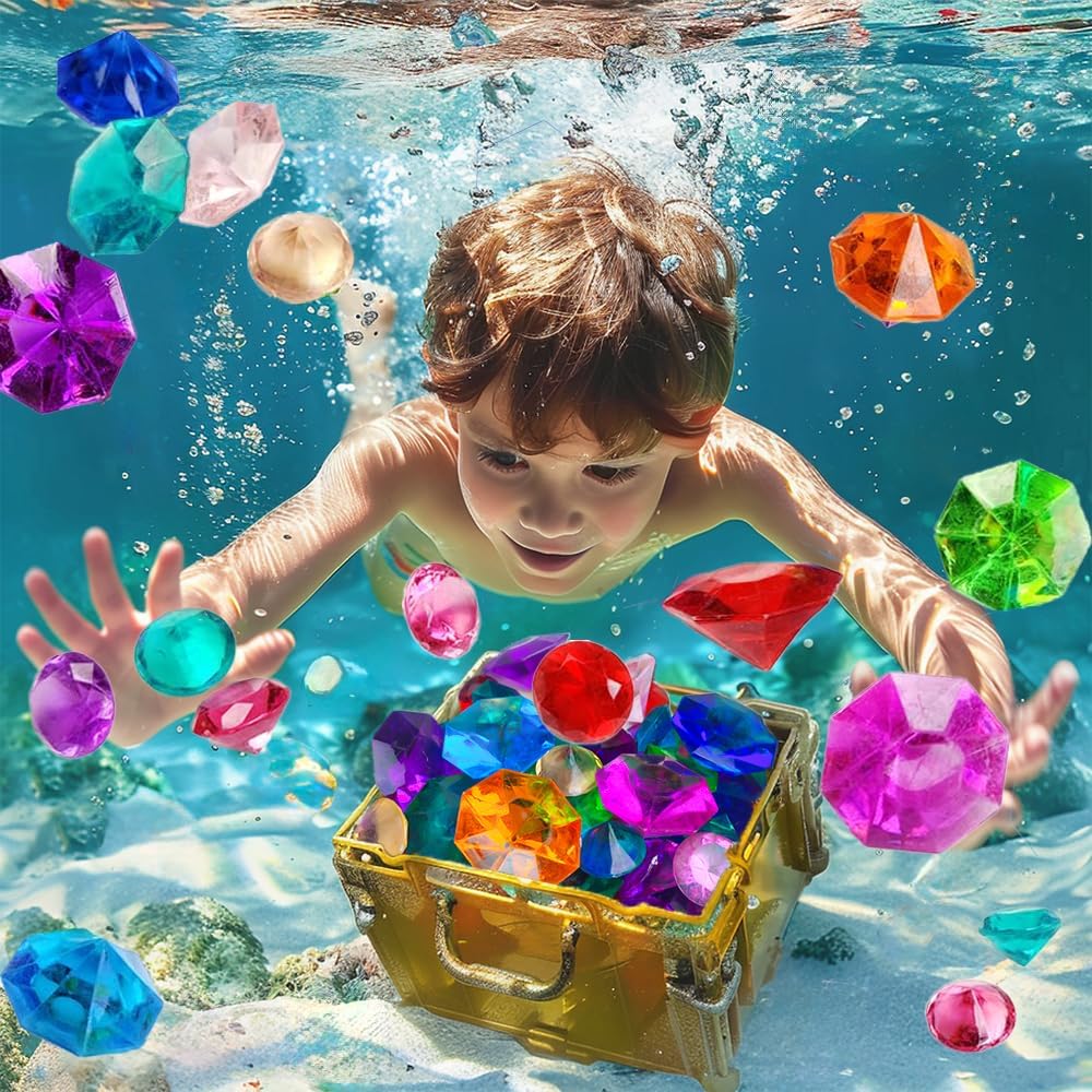 HappyFiller 130 PCS Acrylic Diamonds Fake Crystal Gems 2 Size Mixed for Swimming Pool Pirate Treasure Box Hunt Jewels,also Wedding Party Decor Table Scatters,Colored Vase Fillers