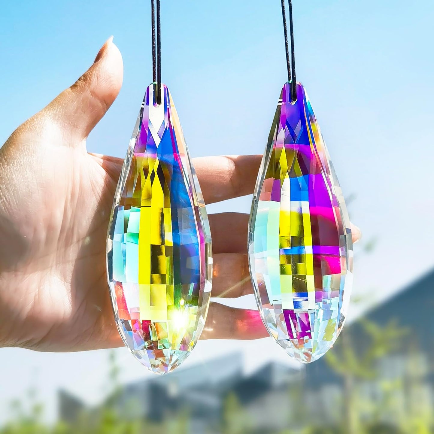 HDCRYSTALGIFTS Pack 2,120mm Colorful Prisms Crystal Suncatchers for Window Hanging Rainbow Maker Crystal Prisms Sun Catchers Indoor Home Garden Decoration