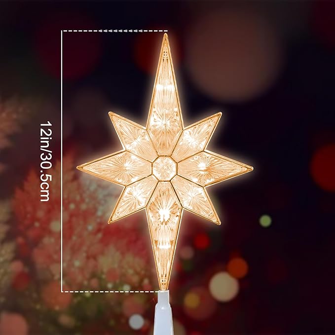 TWINGLEHOME12 Inch 11LED Christmas Tree Topper, Bethlehem Star Christmas Tree Decoration for Home Xmas Tree Decor (Warm White)